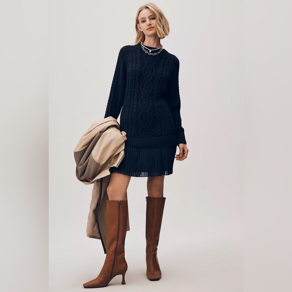 NWT Size 1X- Anthro The Delphine Cotton Sweater Twofer Mini Dress (NWT US$ 158) - Picture 3 of 16